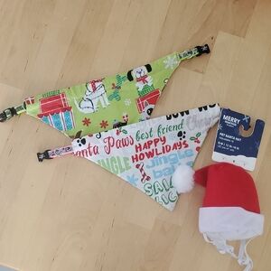 Holiday Bandana Set with Santa Hat for Dogs - NWT
